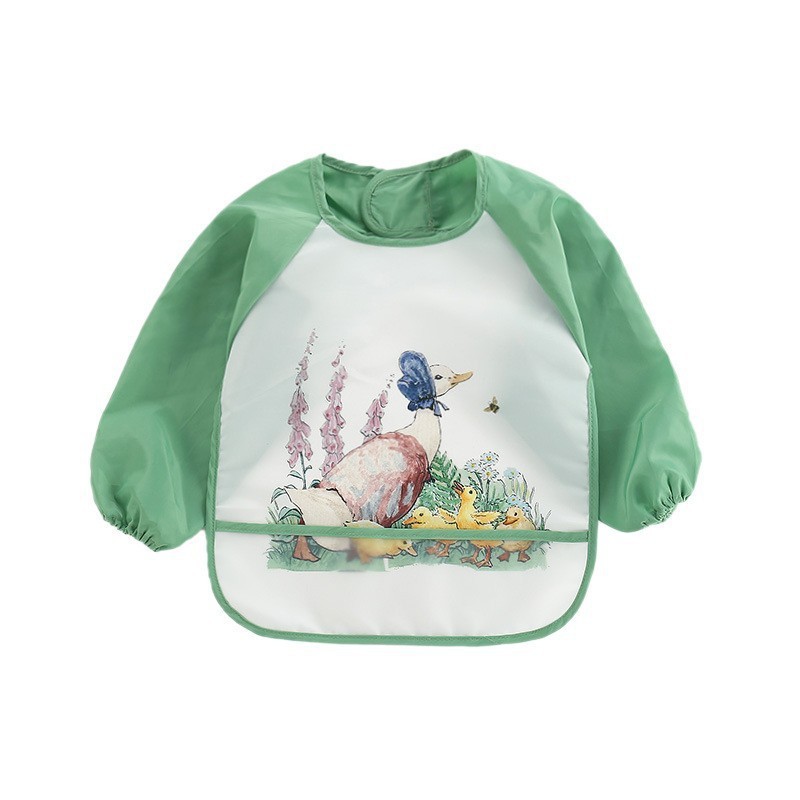 Delantal impermeable de dibujos animados de Peter Rabbit, el más vendido transfronterizo, para niños, babero antisuciedad para bebés con recogedor de comida.
