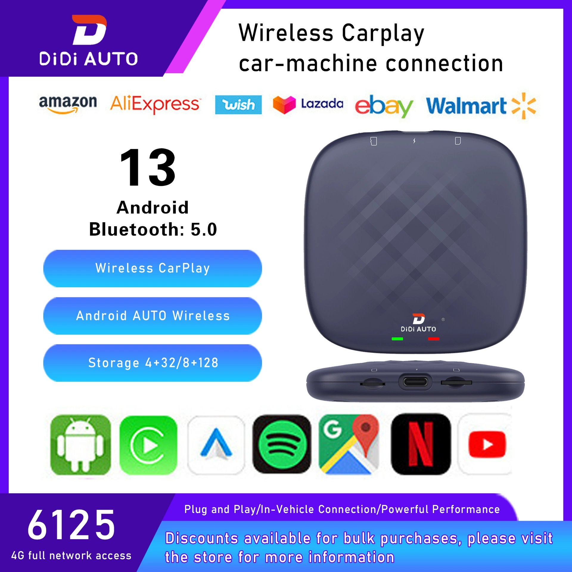 Carplay aibox Android 13.0 Wireless CarPlay 6125 4+32/8+128