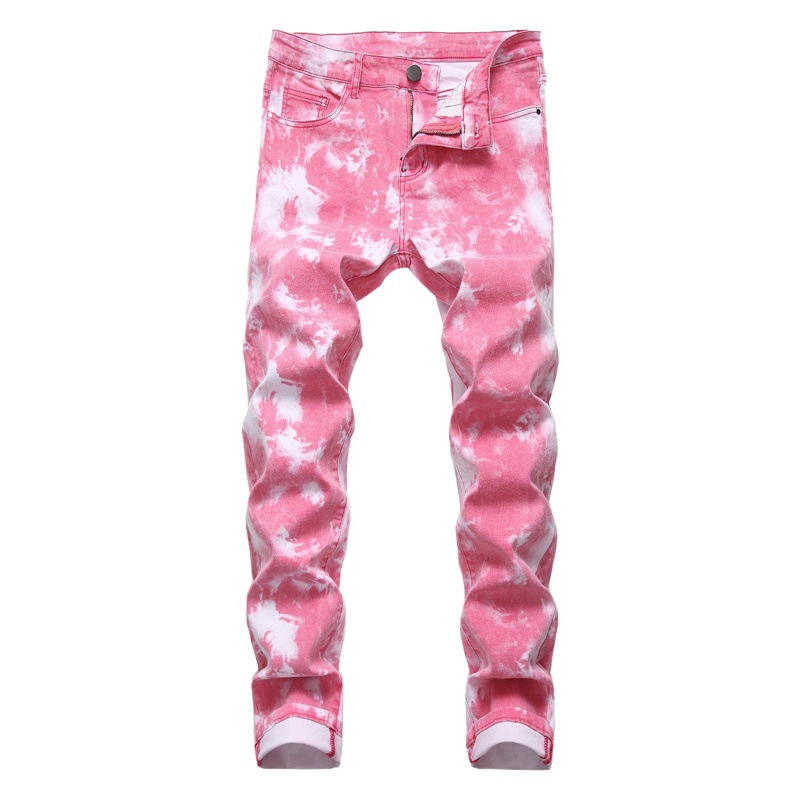 Suministro transfronterizo de color de los hombres de mezclilla elástica pantalones casuales Slim impreso Amazon pantalones de hueso de los hombres