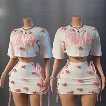 13693DFloralCropTopandSkirtSetõ��װ��¶���ȹ��ʱ������