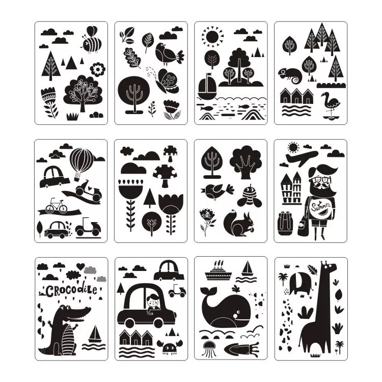 亚马逊 镂空绘画模板森林主题卡DIY绘图辅助喷绘儿童画画模板定制