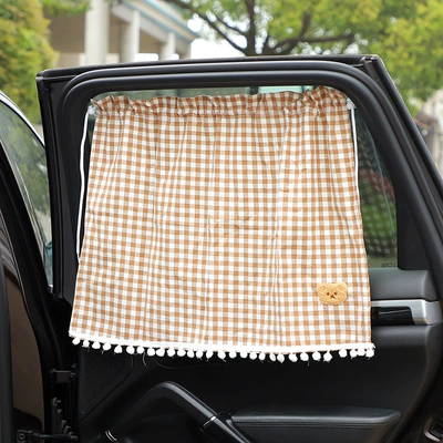protection heat insulation sunshade children's: Sun shade - plaid-curtain-bear-curry