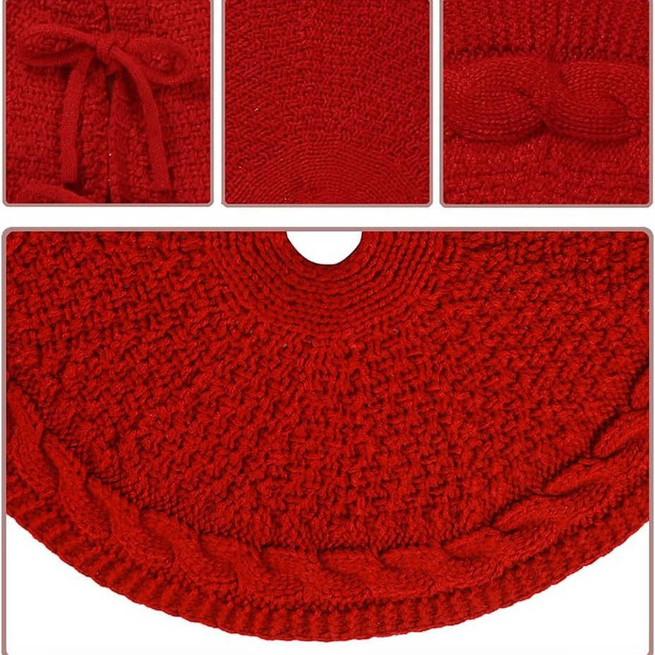 Vestido de árbol de punto de Navidad transfronterizo Delantal de árbol de Navidad rojo de 18 pulgadas Decoraciones navideñas Decoración de ambiente festivo