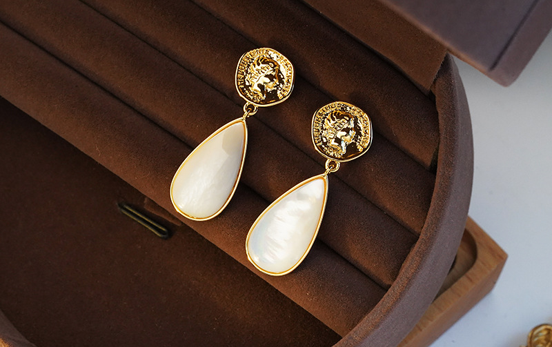 Retro Water Droplets Copper Inlay Zircon Drop Earrings 1 Pair