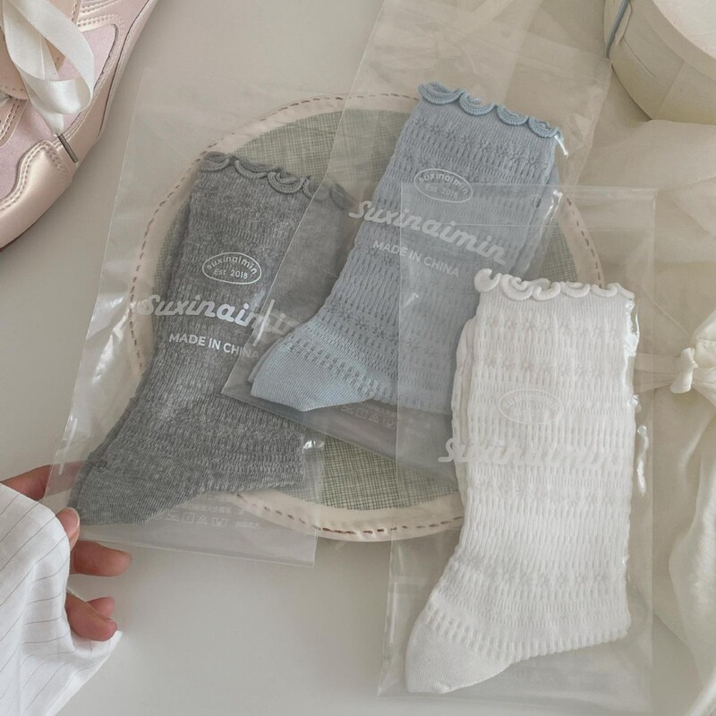 Spring and Summer Thin Hollow-Out Floral Socks, Ballet-Style Japanese Solid Color Lace Cotton Socks, Sweet Girl Mid-Calf Socks