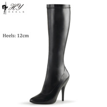 12cm網紅同款霧面性感女靴尖頭細跟中高筒長靴顯瘦騎士靴及膝靴子