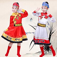 儿童蒙古演出服少数民族服装女童蒙古袍幼儿舞蹈服筷子舞表演服装