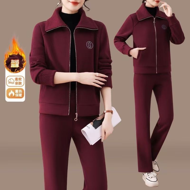 中年妈妈装外套2025新款秋冬中老年女装运动服套装加绒加厚两件套|undefined