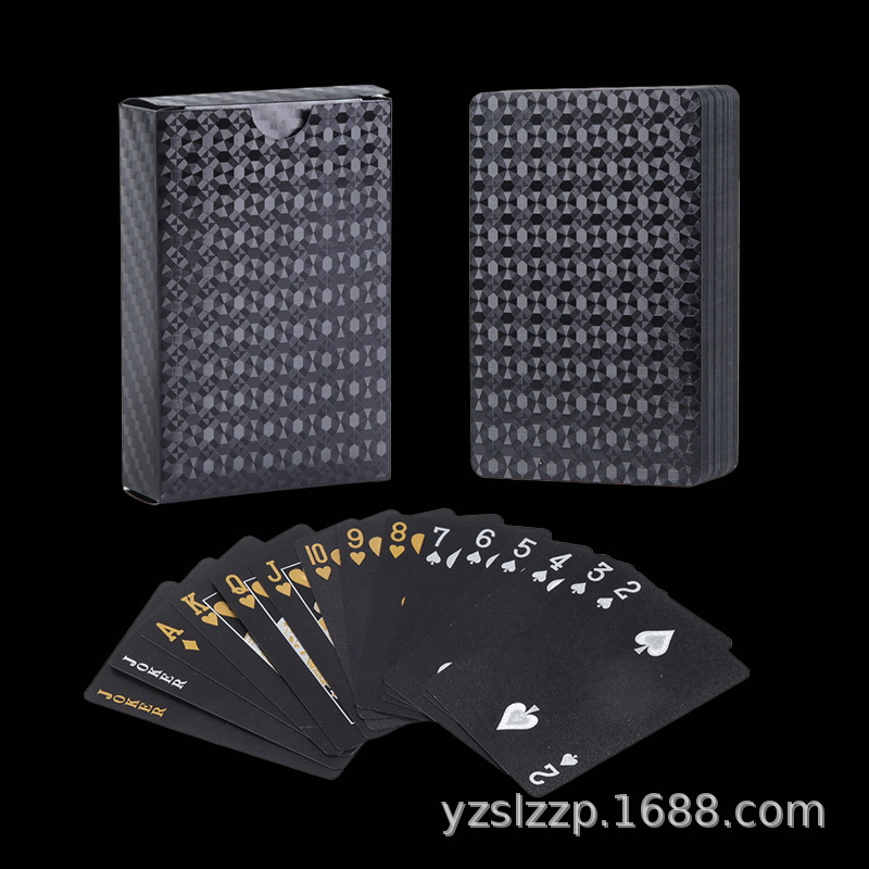 Marca de fábrica al por mayor naipes de alta gama engrosado y duro plástico PET impermeable y resistente al plegado naipes negros de oro y plata