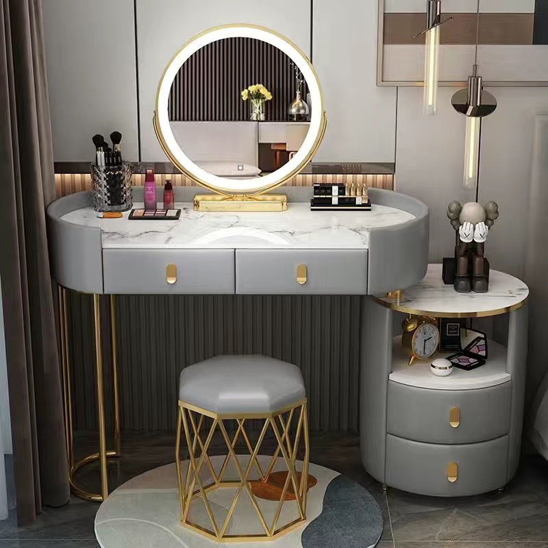 Gray gold 100cm table + cabinet + smart mirror + bird's nest chair