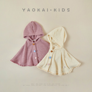 Baby cloak spring and autumn hooded shawl baby princess clothes out windproof knitted windbreaker coat