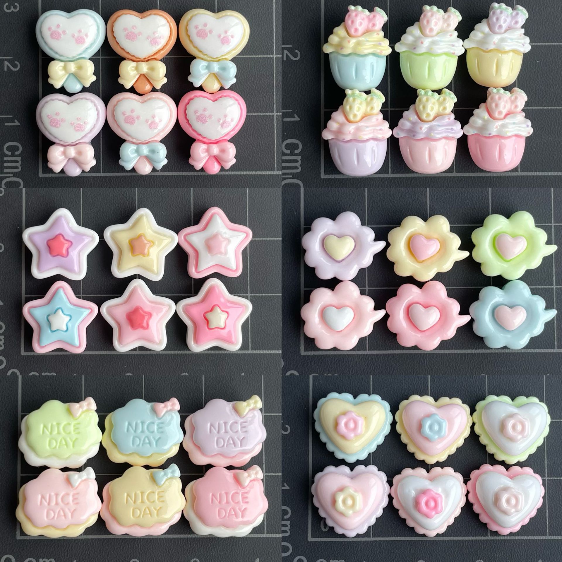 Mini Glossy Heart Five-Pointed Star Strawberry English Resin Accessories Nail Art Hairpin Hair Accessories DIY Jewelry Material Batch