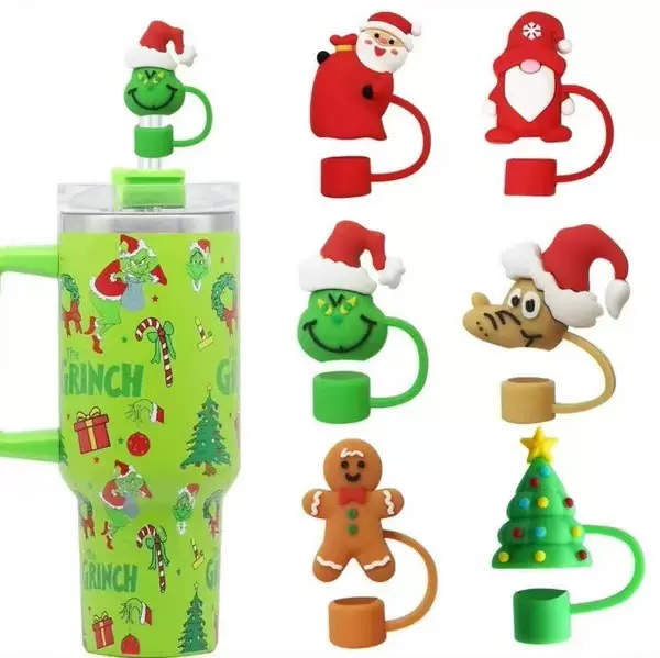 定制跨境新款圣诞吸管帽大口径10mm吸管套