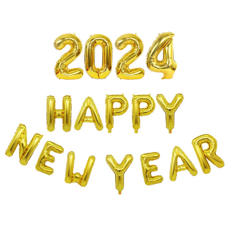 跨境新款氣球2024跨年派對裝飾新年快樂套裝happynewyear鋁膜氣球
