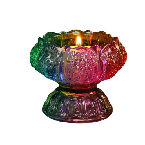 Butter lamp lamp holder, glass tall foot, eight auspicious lamp holder, crystal glass candlestick, Buddhist supplies, for Buddha lamp, everlasting lamp