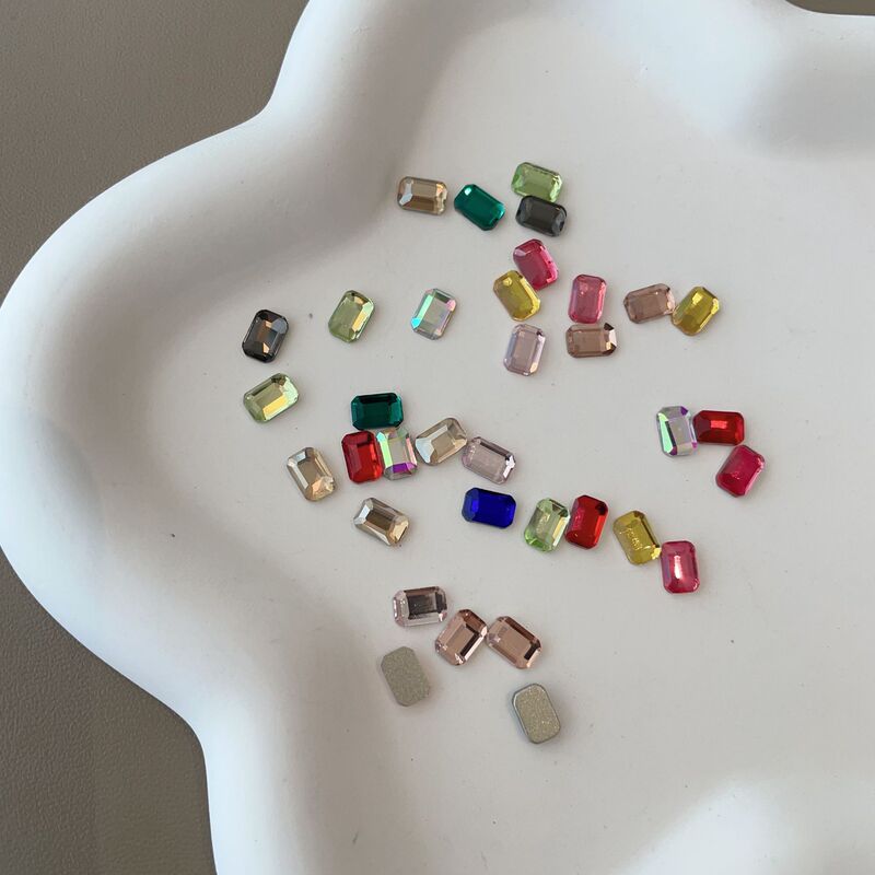 Nail Art Octagonal Square Diamond Super Flash White Transparent Flat Bottom Special-Shaped Diamond Rectangular Nail Glass Diamond Decoration