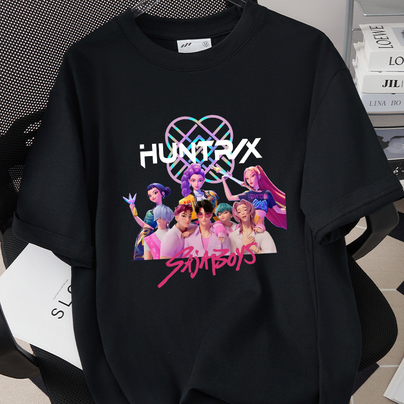In Stock Kpop Korean Wave Hunter Girl Group Printed T-Shirt High Quality 260g Cotton Top Round Neck Short Sleeve 0925-5