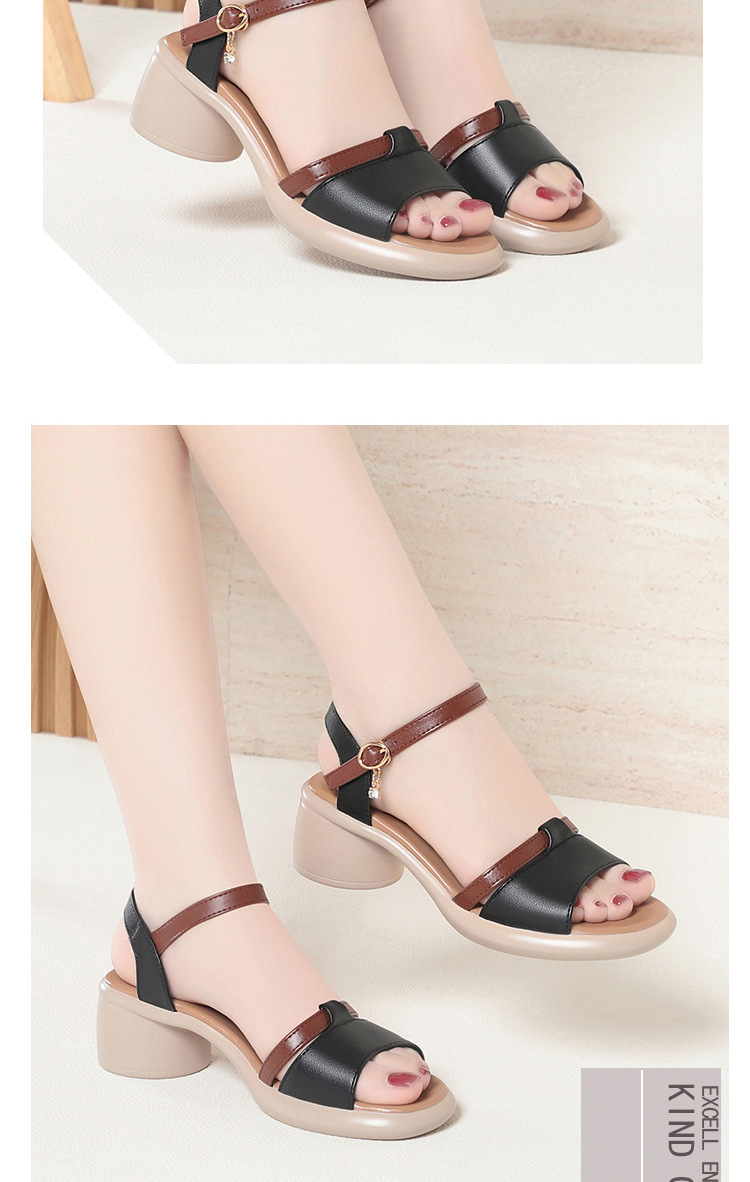 Sandal nữ quai ngang một dây gót vuông thấp đế mềm phối màu — màu đen chi tiết 10