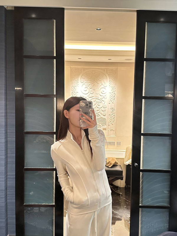 休闲运动套装立领修身卫衣外套上衣女秋季高腰拖地裤微喇裤两件套|undefined