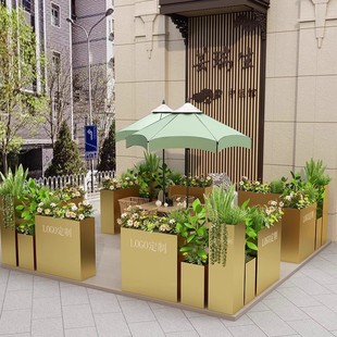 Outdoor Wrought Iron Flower Box Planting Box Combination Commercial Street Square Sales Office Stainless Steel Flower Trough Cafe Milk Tea Shop