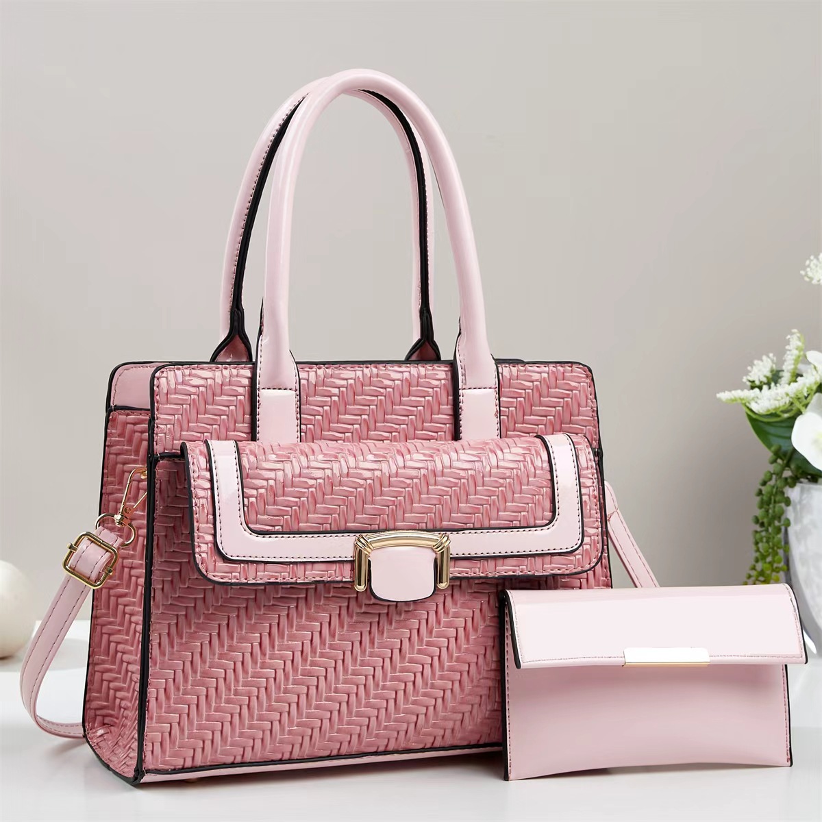 Dos piezas de paquete de diseño de rayas bolsos de mano de gran capacidad bolsos de hombro de transporte de ocio bolsos de mochilas transfronterizos