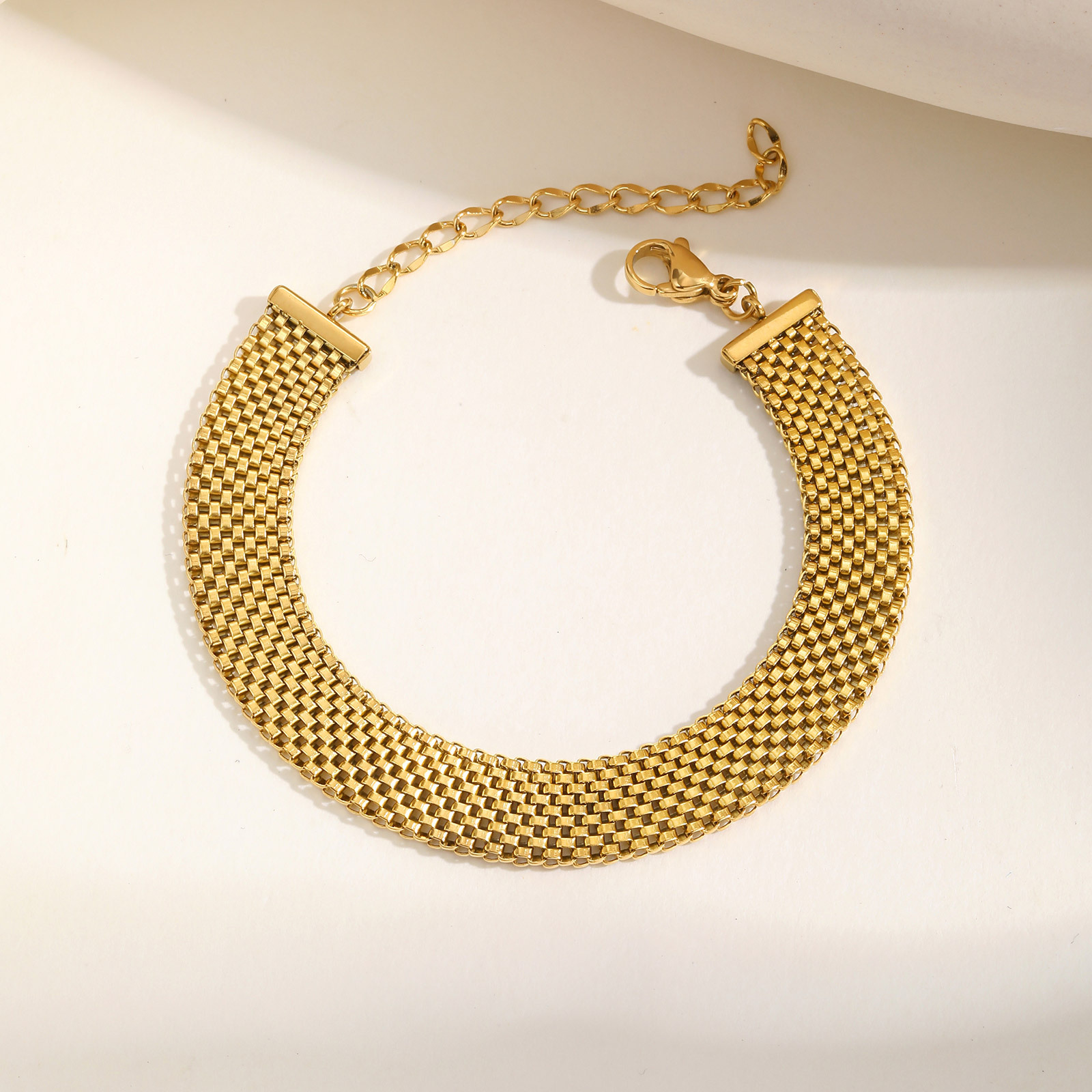 Wide Mesh Watch Strap Jewelry Stainless Steel Gold Bracelet For Women Water-resistant Accessory_voghion.com