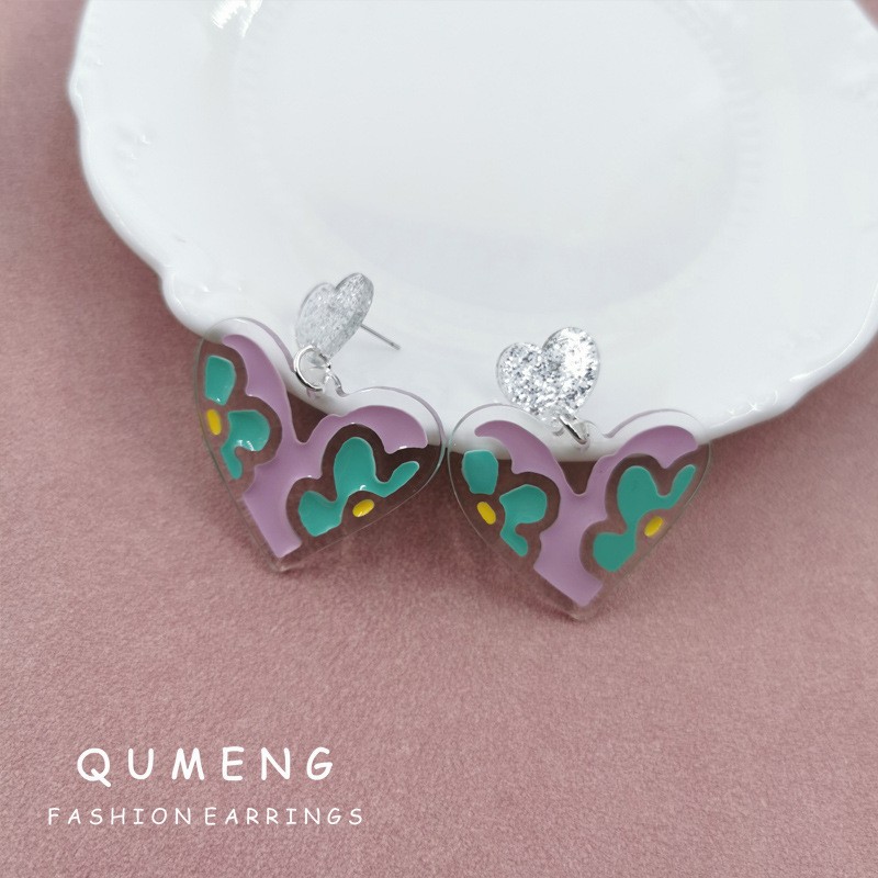 Creative geometric acrylic fashionable cute earrings heart shaped