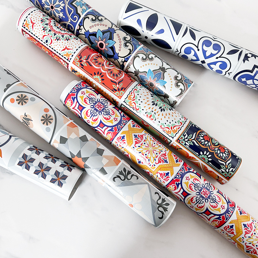 American-Style 3D Tile Stickers for Desktops, Kitchen Stove Oil-Proof Stickers, Bathroom Pvc Self-Adhesive Wallpaper with Geometric Patterns