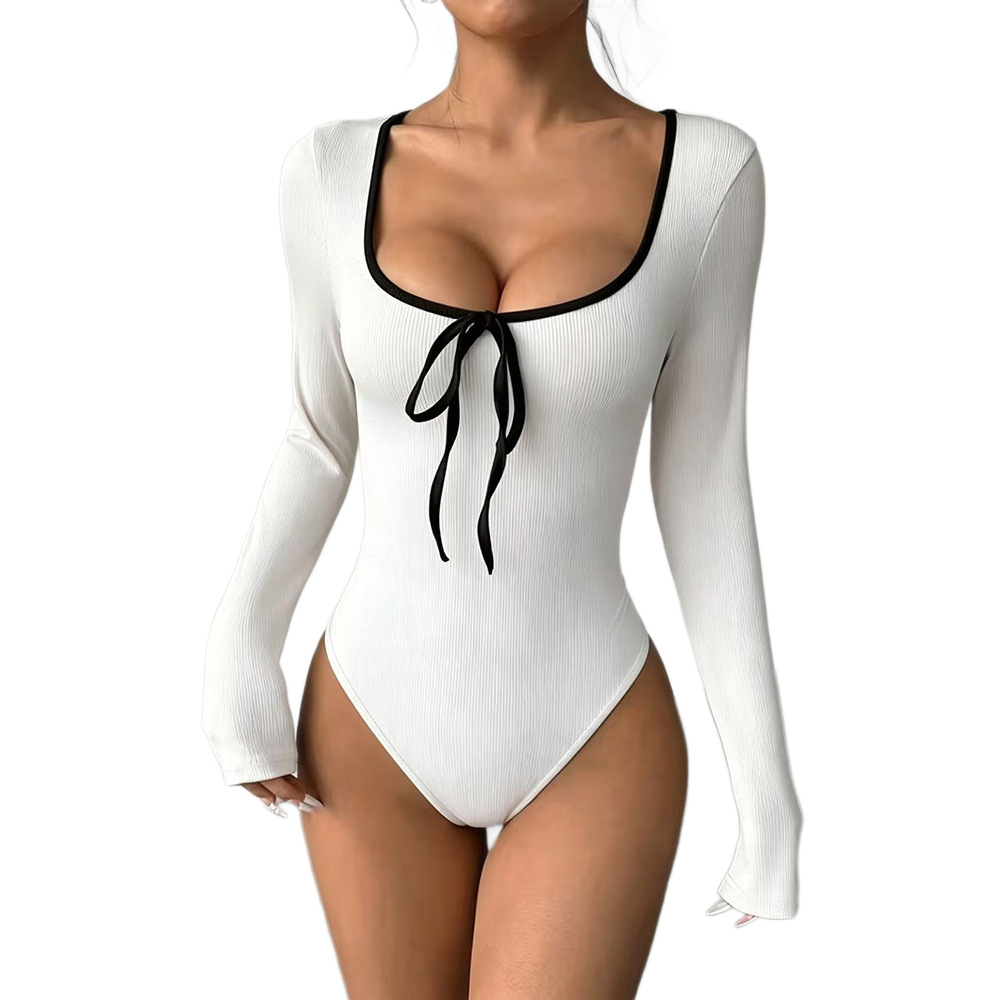 Cross-border 2026 nueva ropa de mujer europea y americana de color sólido sexy correa baja de pecho de manga larga delgada chica caliente super corta camiseta mujer