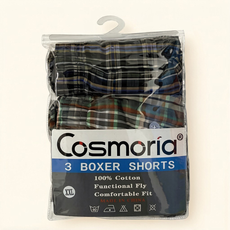 Pvc Bag with 3 Pieces of Breathable Large-Size Boxer Shorts, Men's Cosmoria Underwear, Pure Cotton Home Sleep Pants