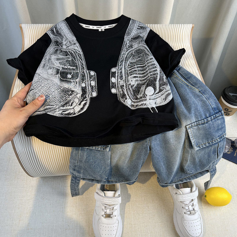 男の子ストリートスーツ夏服子供服新しいハンサム子供夏半袖ベビーおしゃれ韓国風ツーピースセット|undefined