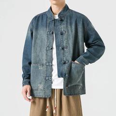 デニムジャケット男性春秋中国風メンズ古風ゆるい大きいサイズ青年中山服中国風唐服