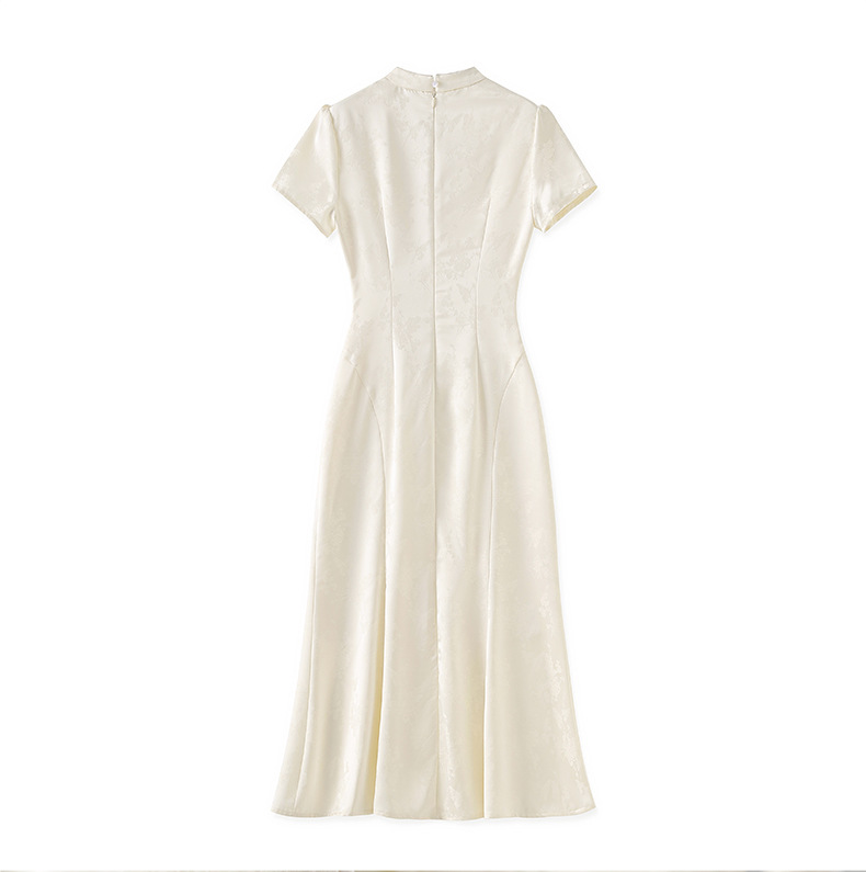 Đầm maxi nữ thắt eo phong cách sườn xám cổ điển, họa tiết phù điêu jacquard phương Đông — Màu xanh lá chi tiết 16