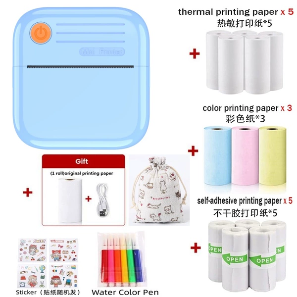 A35 blue-cross-border version [bring your own roll of paper + 5 rolls of plain paper + 5 rolls of stickers + 3 rolls of colored paper + 6 colored pens + stickers + cloth bag]