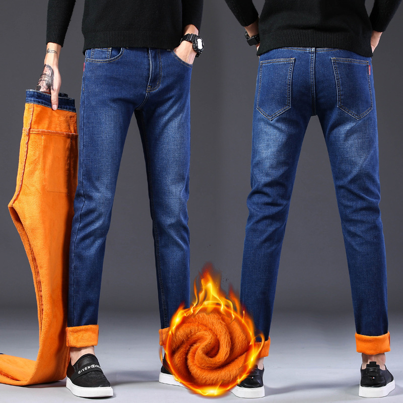 Fleece-Lined Men's Jeans Trendy Brand 2026 Autumn and Winter Korean Style Slim Fit Versatile Stretch Casual Pants Fleece-Lined Men's Jeans Trendy Brand 2026 Autumn and Winter Korean Style Slim Fit Versatile Stretch Casual Pants