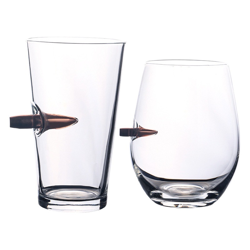Fábrica en stock al por mayor vidrio cerveza vidrio whisky vino vidrio creativo modelado bar decoración vidrio bala taza