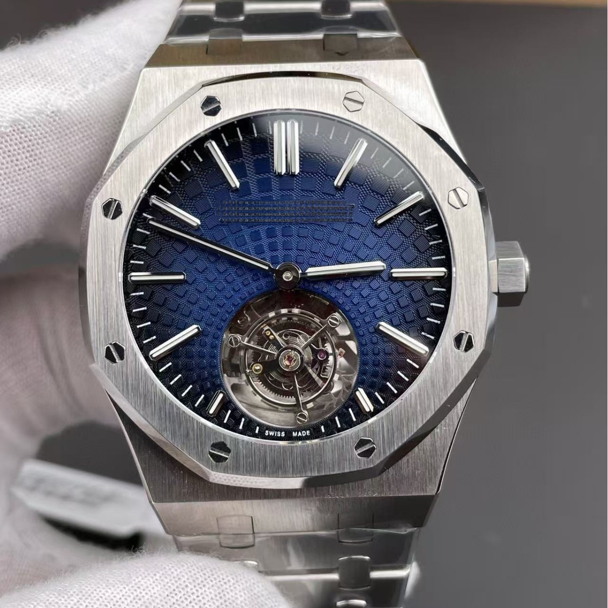 橡树表镂空陀飞轮自动机械表男士钢带表