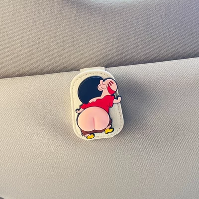 Cartoon Crayon Shin-Chan Car Glasses Holder Card Holder Cute Car Sun Visor Multifunctional Sunglasses Holder (Car Glasses Clip/Bill Clip) - crayon-shin-chan-butt-beige-glasses-clip