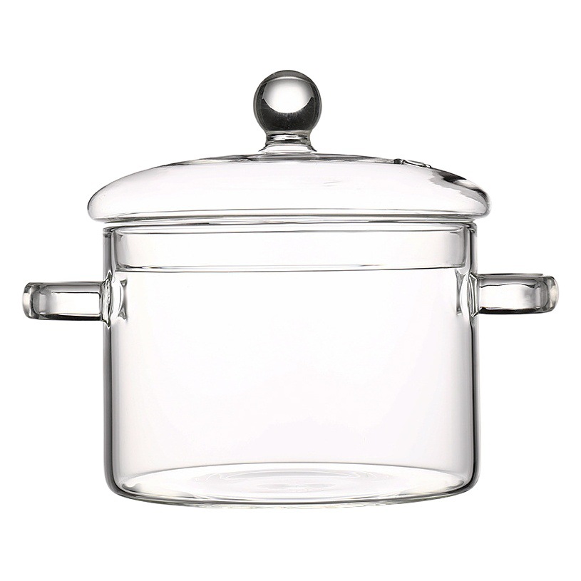 Juego resistente a altas temperaturas olla de fideos instantáneos de vidrio olla de sopa tazón de fideos instantáneos domésticos mini olla de cocción transparente