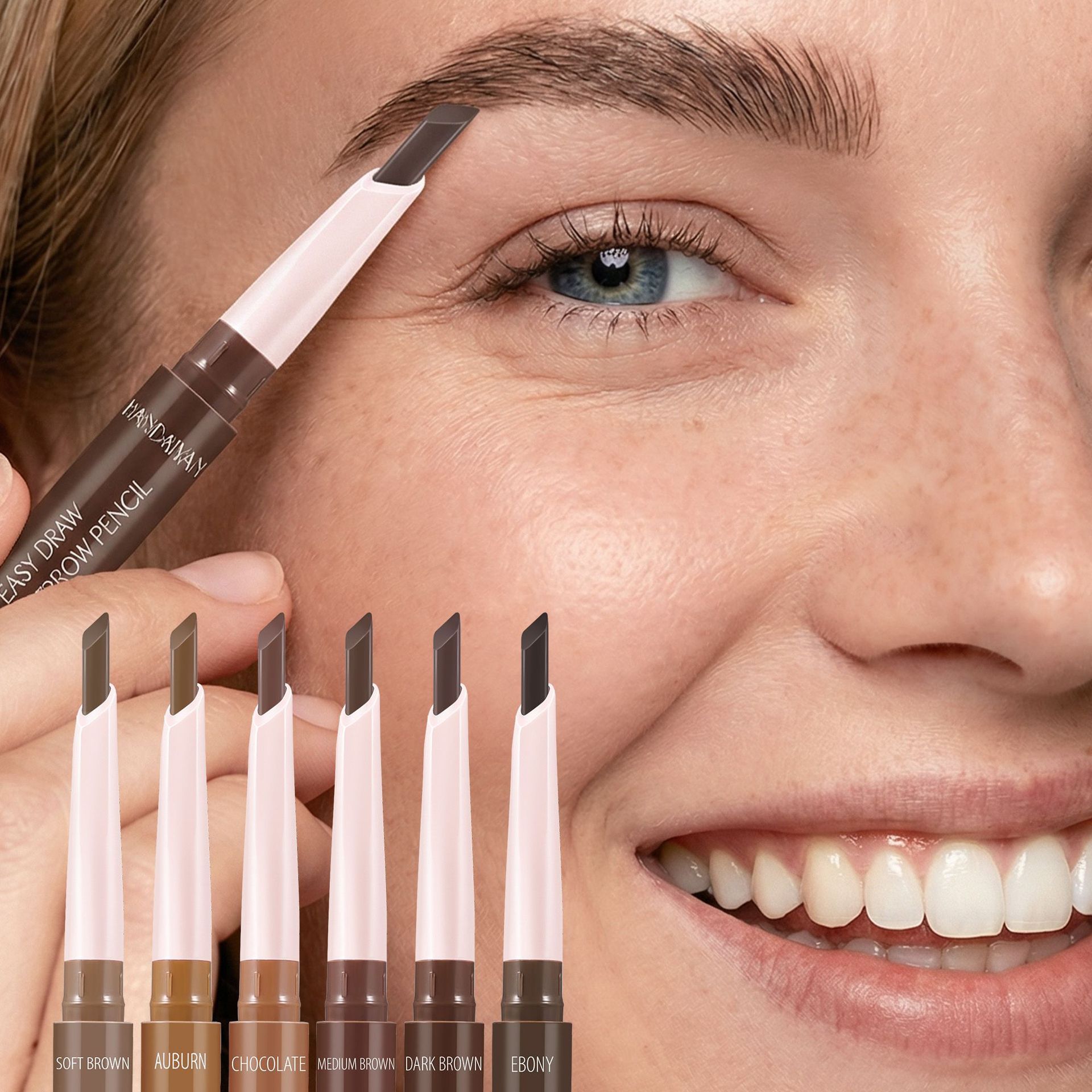 Lápiz de cejas de doble cabeza transfronterizo con cepillo de cejas impermeable ultra fino tridimensional HANDAIYAN sin mareo lápiz de cejas de doble cabeza
