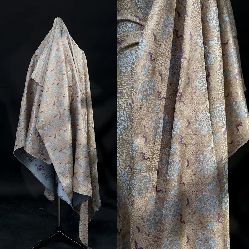 仿宋锦提花面料人丝混纺牡丹提花锦缎汉服唐装设计师杨幂同款面料