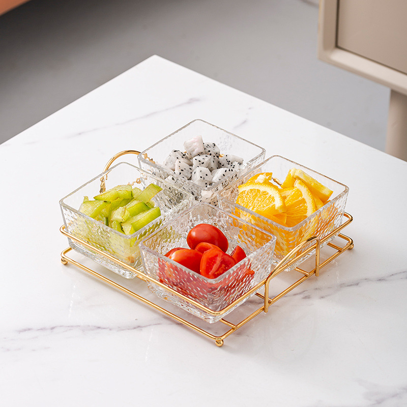 Vidrio separado fruta plato comercial merienda plato bar pie baño Club KTV rejilla plato con tapa