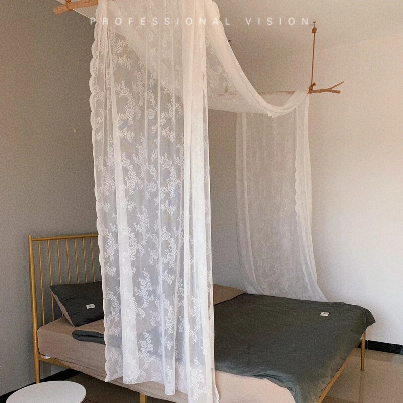 No Punching French Lace Curtain Door Curtain Kitchen Half Curtain Short Curtain Partition White Gauze Curtain Rod Curtain Outdoor Wedding