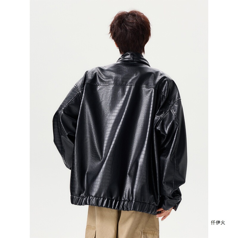 Retro-style new crocodile-pattern embroidered versatile motorcycle-style autumn casual jacket, American floral jacket, men's loose fit Retro-style new crocodile-pattern embroidered versatile motorcycle-style autumn casual jacket, American floral jacket, men's loose fit