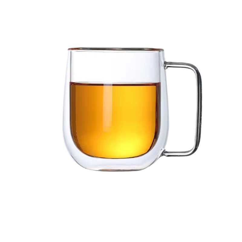 Taza de vidrio de doble capa resistente al calor Taza de café transparente de alta borosilicina Taza de huevo Taza de fruta Taza de té de flores de doble capa de aislamiento térmico Taza de té al por mayor