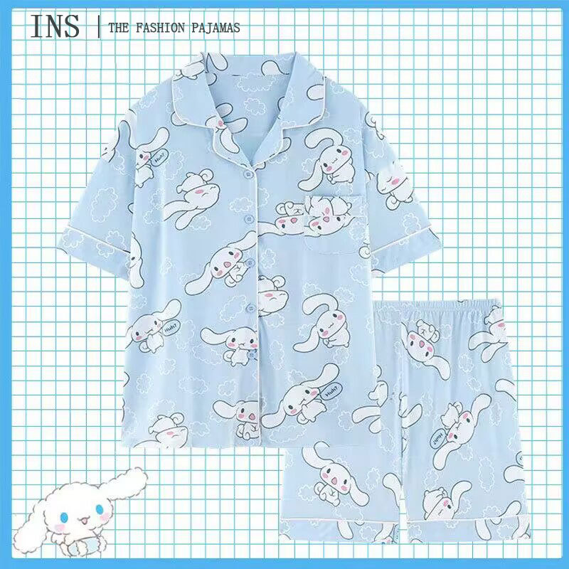 Yugui Dog Summer Pajamas Women's Short-sleeved Shorts Cardigan Set INS Fresh Fashion Cartoon Less Women's Home Clothes