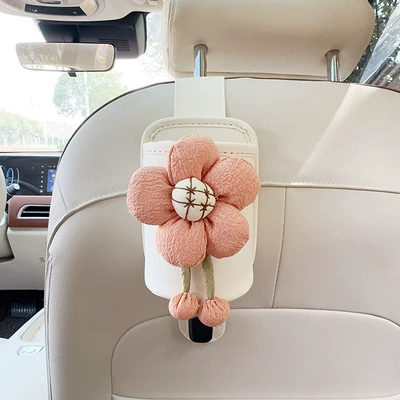 Car cup holder/beverage holder – Tea Storage Bucket - off-white-leather-water-cup-holder-with-hook-orange-sunflower