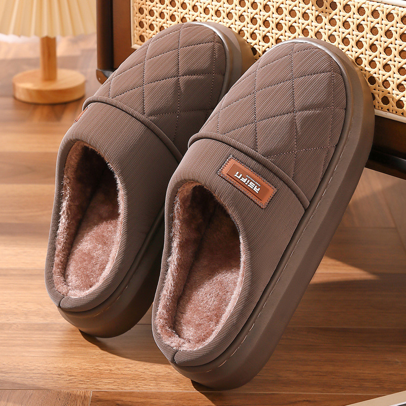 家居棉拖鞋女冬季情侣pu防水毛绒保暖室内男士家用防滑棉拖男批发