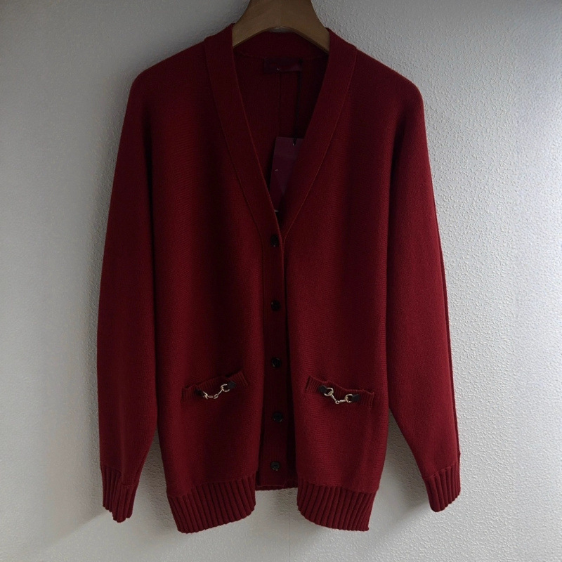 Top Version of Nanyou Goods ~ Top ~ Version Gucci Double Pocket V Neck Knitted Loose Long-Sleeved Cardigan
