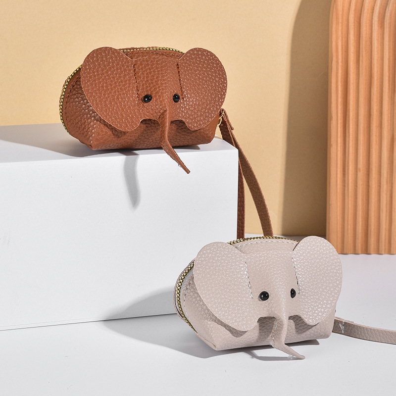 Nuevo bolso colgante bolso clave de las mujeres bolso de la tarjeta creativa de cuero elefante monedero cremallera giro a mano lápiz labial bolsa de almacenamiento